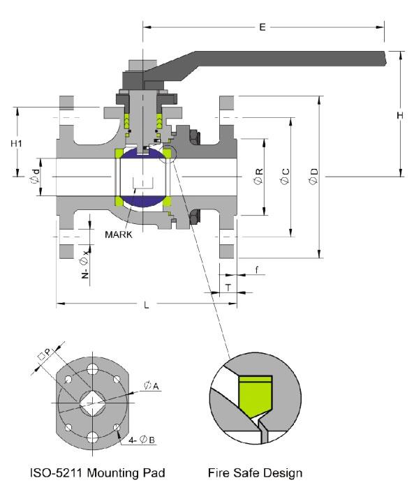 ASME B16.34 R Ptfe Seat Ball Valve With Hand Lever , Blow Out Proof