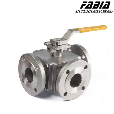 Manual High Pressure Three Way Flange Ball Valve Stainless Steel